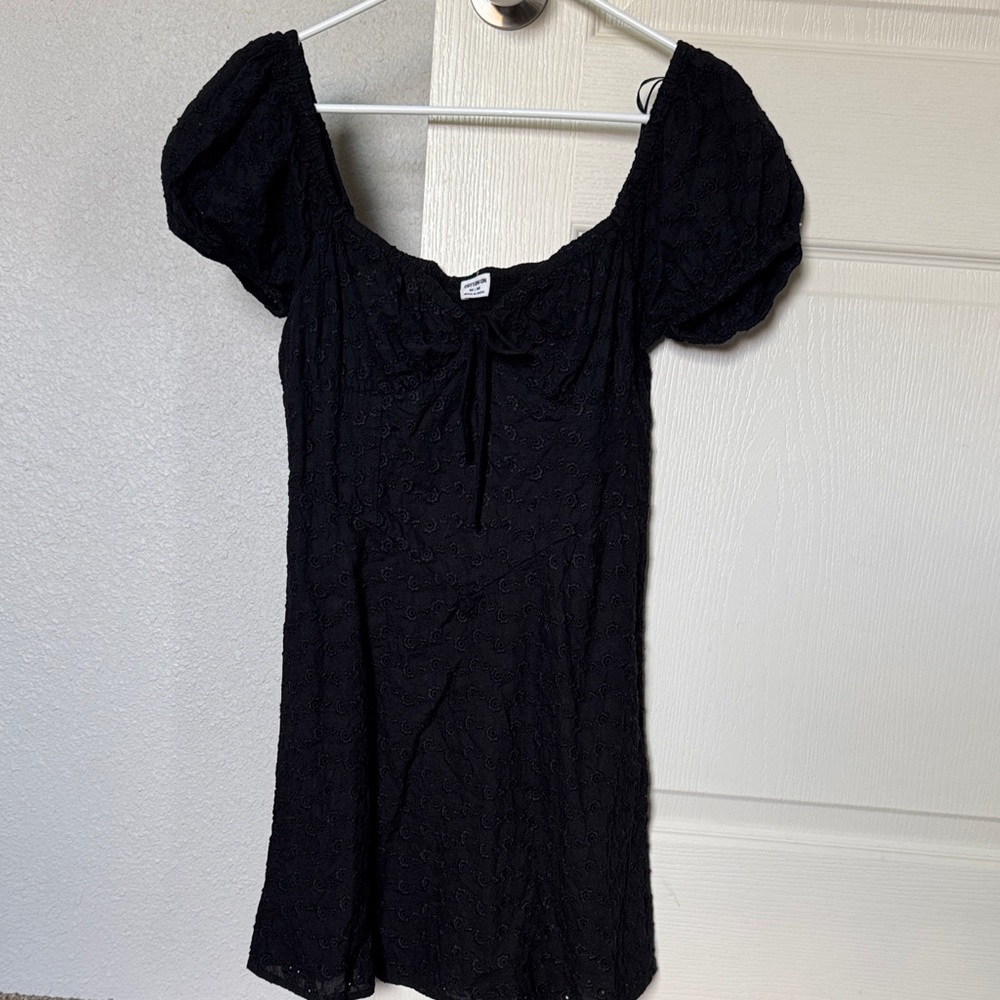 Cotton On Black Mini Dress with Puff Sleeves